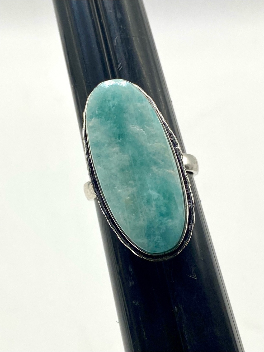 Sterling Silver Plated Amazonite Oval Ring in Aqua Blue